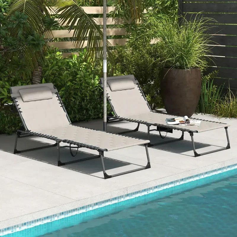 2x Folding Reclining Sun Lounger Chairs Padded Outdoor Garden Patio Bed