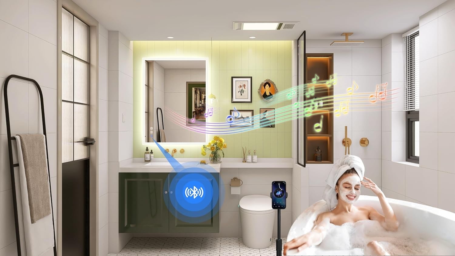 LED Bathroom Wall Mirror 60x80 cm Bluetooth, Dimmable, Anti-Fog, Memory