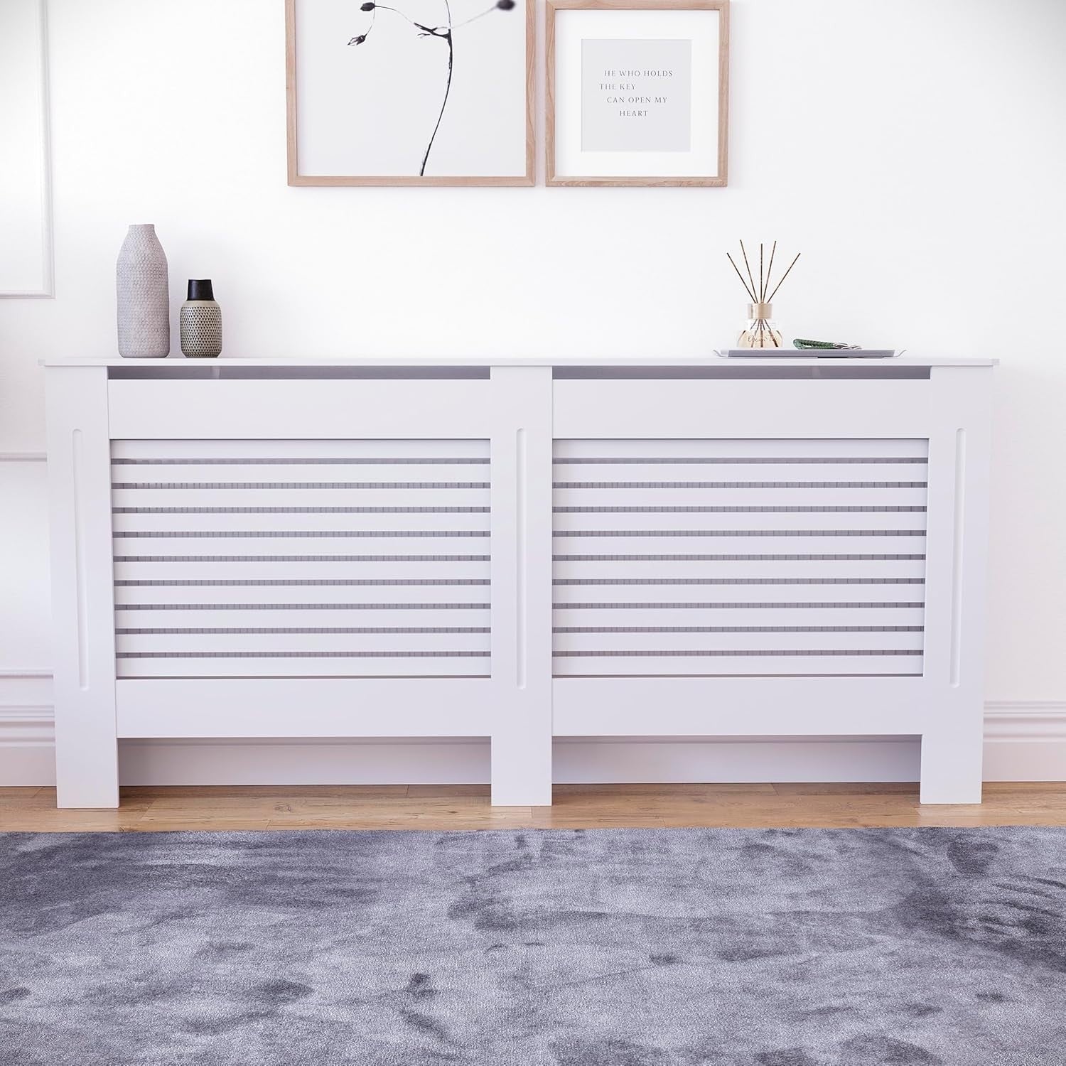 Extra Large White Radiator Cover 172cm Modern MDF Heating Cabinet with Shelf