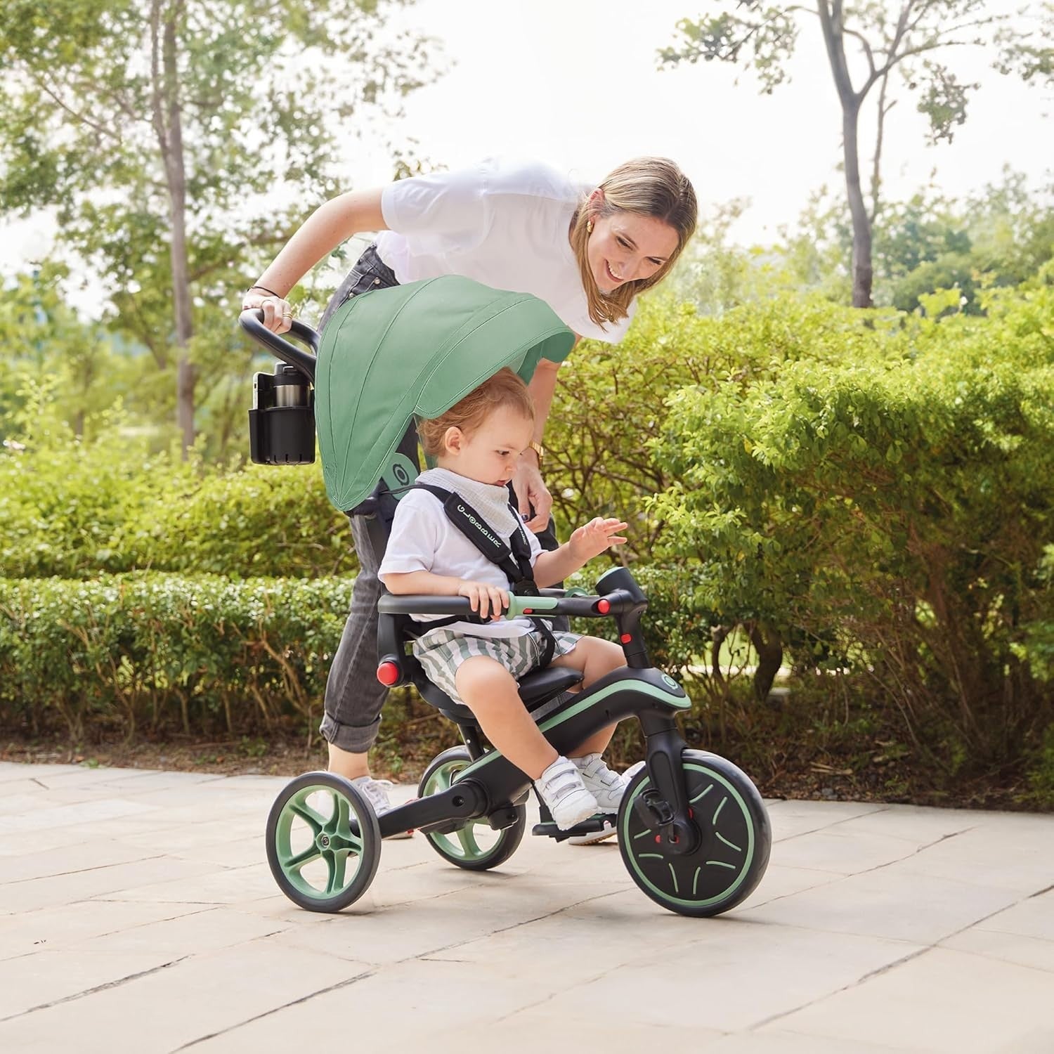 4 in 1 Foldable Trike Balance Bike Kids Ride On Canopy 10M-5Y Olive