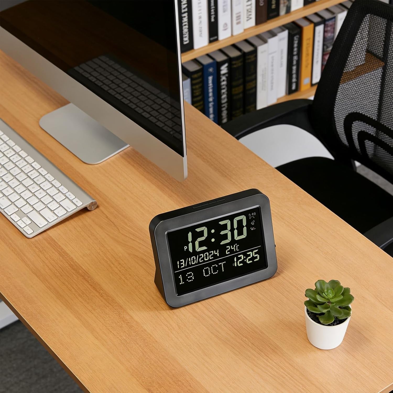 Gold Metal LCD Alarm Clock Large Display Date Temp Backlit Bedside