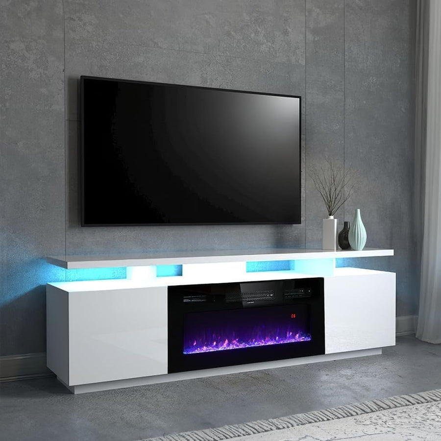 Electric Fireplace TV Stand White Media Console 12 LED Flames 900W/1800W