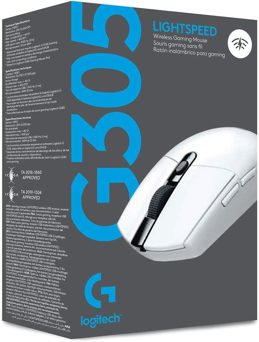 White Wireless Gaming Mouse 12000DPI Lightweight 6 Button 250Hr Battery PC
