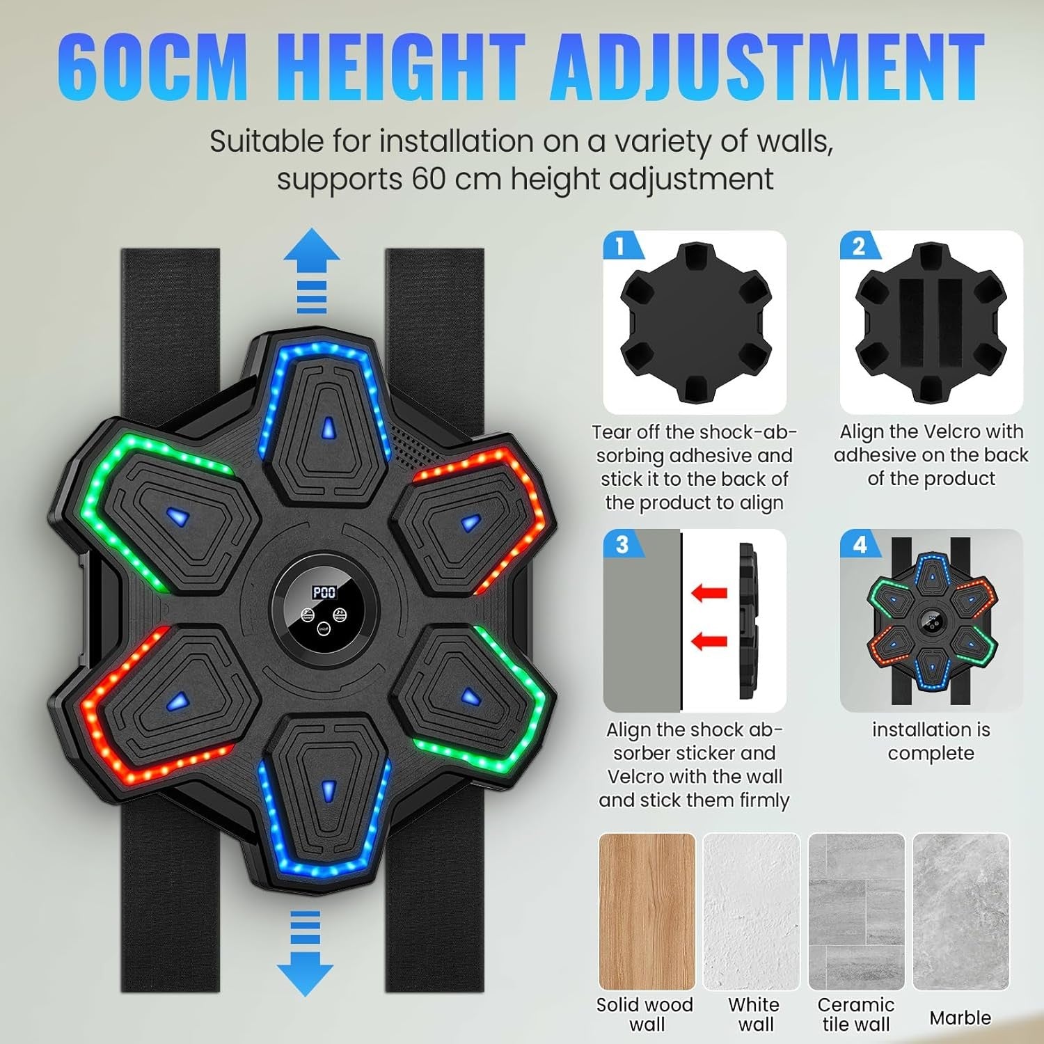 Music Boxing Machine Bluetooth LED Punch Pad Wall Mount Home Fitness Trainer