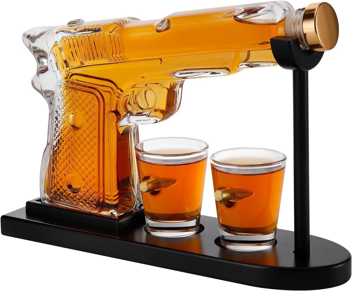 Gun-Shaped Whiskey Decanter Set with 2 Glasses & Opener | 250ml Gift Set