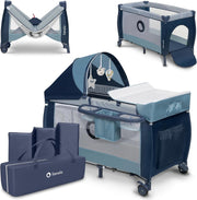 2-in-1 Portable Travel Cot & Baby Playpen with Changing Table & Canopy