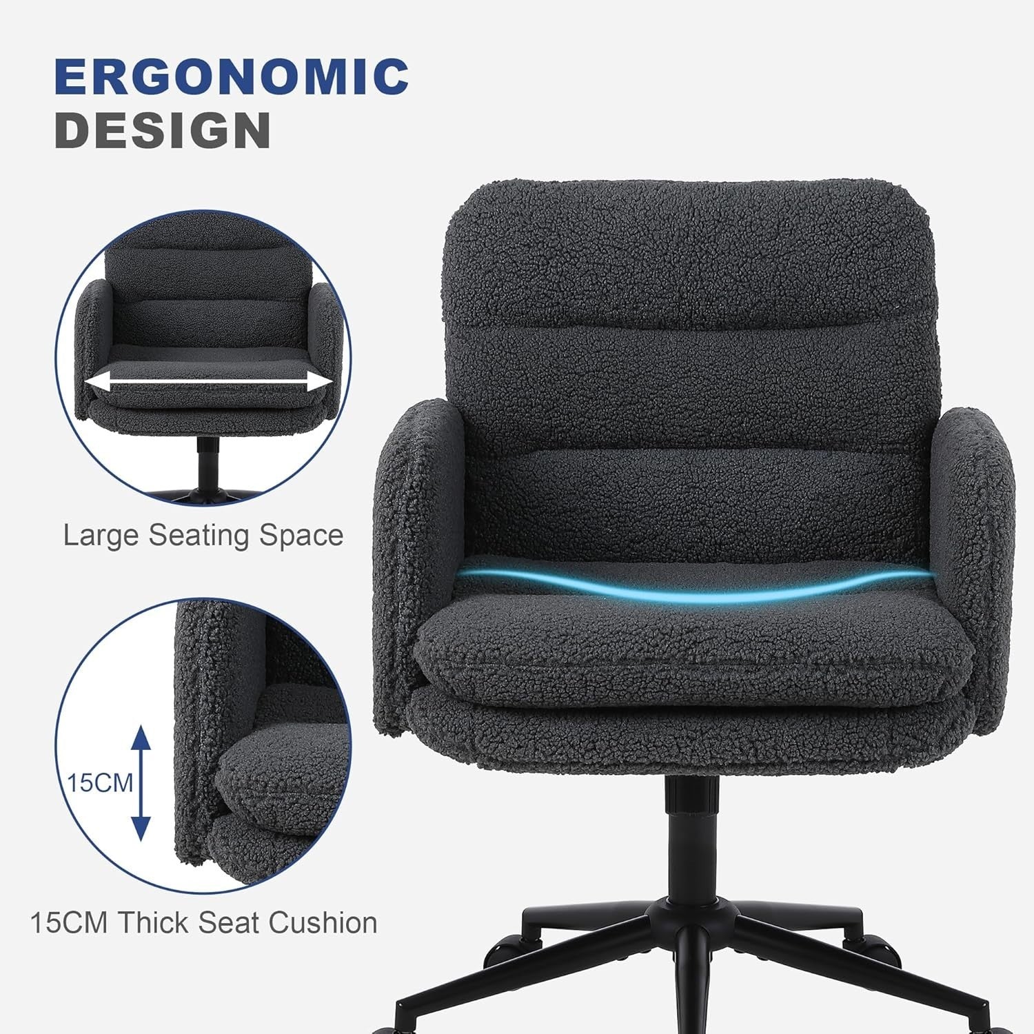 Ergonomic Office Desk Chair Dark Grey Cashmere Adjustable Swivel Tilt