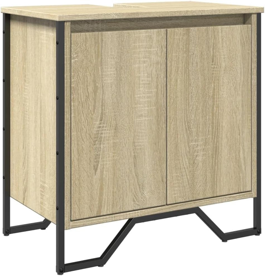 Modern Bathroom Vanity Unit Sonoma Oak – Under Sink Cabinet 2 Door Storage 60x60