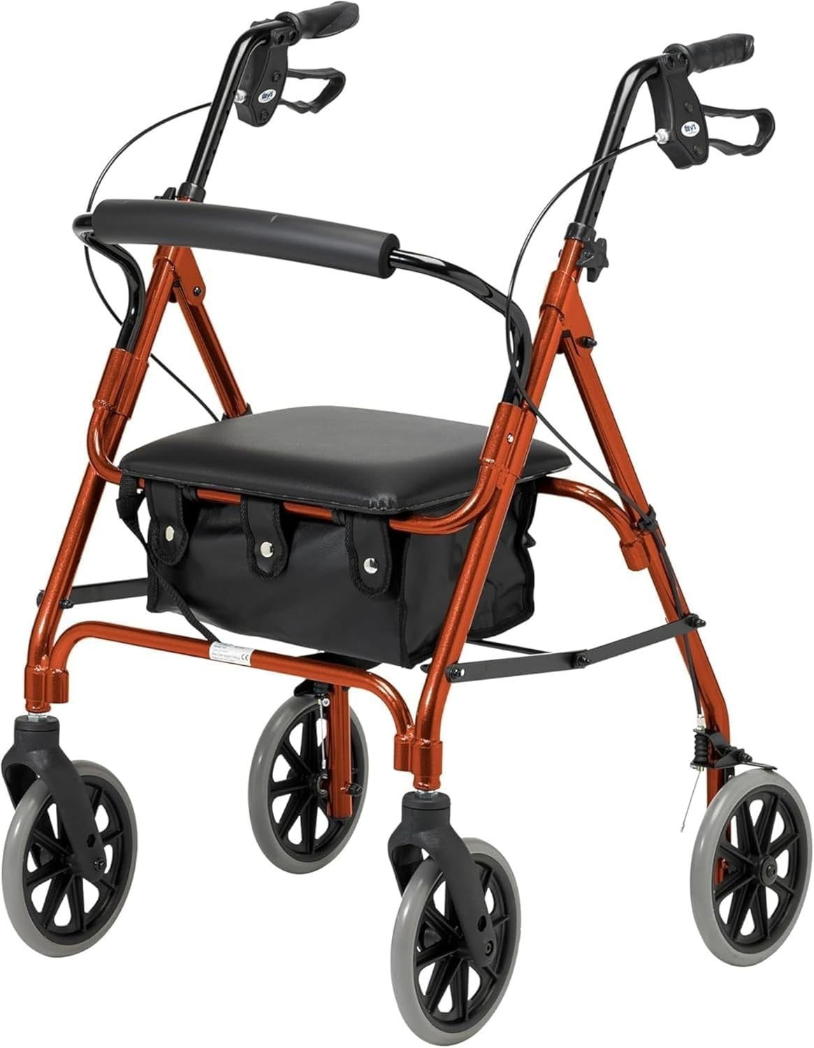 Lightweight Folding Rollator Walker with Seat Brakes Adjustable Handles Russet