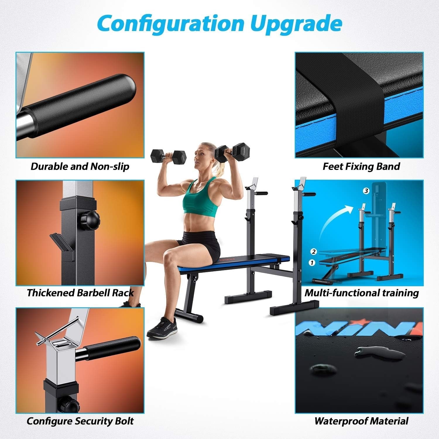 Foldable Adjustable Weight Bench with Dip Station Multiuse Home Gym
