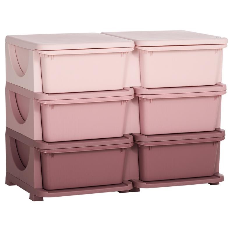 Kids Toy Storage Tower with 6 Drawers – Pink Plastic Chest Unit