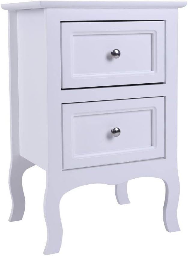 Set of 2 White Wooden Bedside Tables with 2 Drawers Bedroom Storage Units