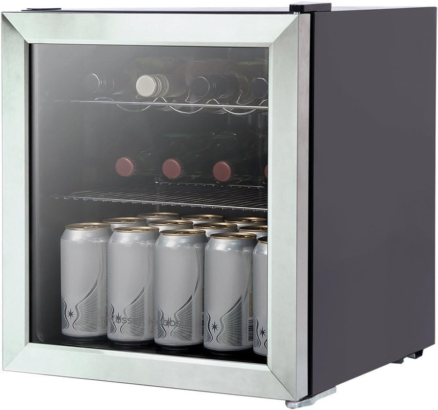 Mini Drinks Fridge Glass Door Stainless Steel Beer Wine Cooler 46L Compact