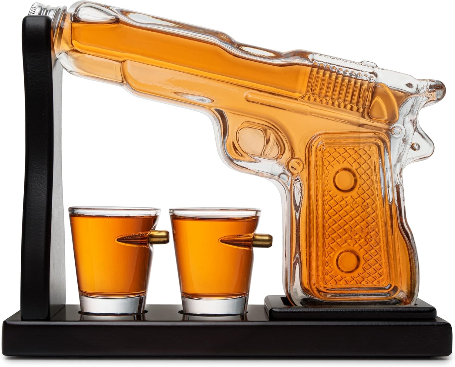 Pistol Gun Whiskey Decanter Set Glass Bottle with Bullet Shot Glasses