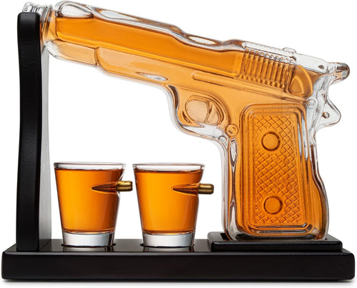 Pistol Gun Whiskey Decanter Set Glass Bottle with Bullet Shot Glasses