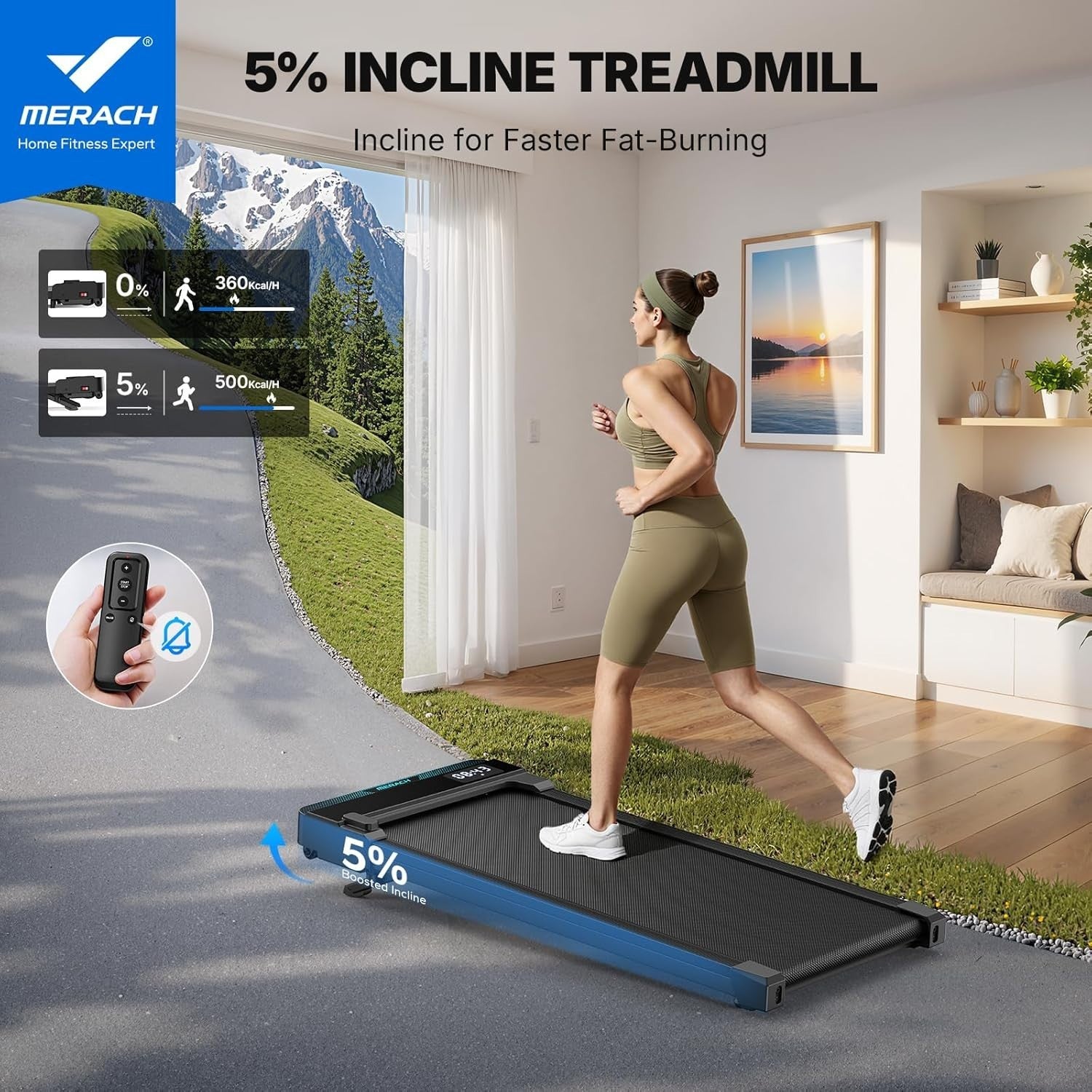 Under Desk Treadmill Walking Pad 5% Incline Quiet App Remote Home Office