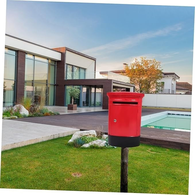 Vintage Red Wall Mount Mailbox Iron Post Box Outdoor Indoor Retro Letter Holder