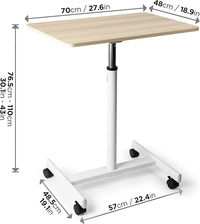 Adjustable Sit Stand Laptop Desk on Wheels Mobile Workstation 70x48cm