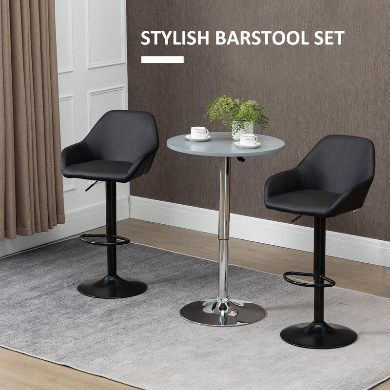 2x Adjustable Swivel Bar Stools Black PU Leather Chairs Kitchen Breakfast