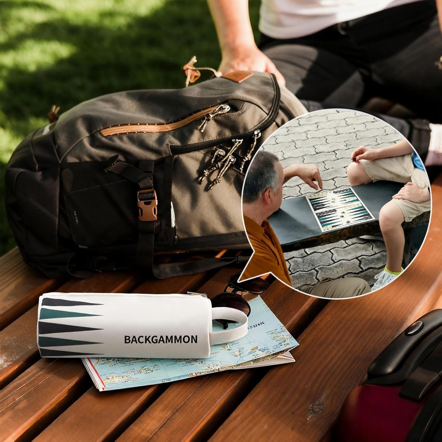 Silicone Backgammon Set Foldable Travel Board Game Bag 2 Players
