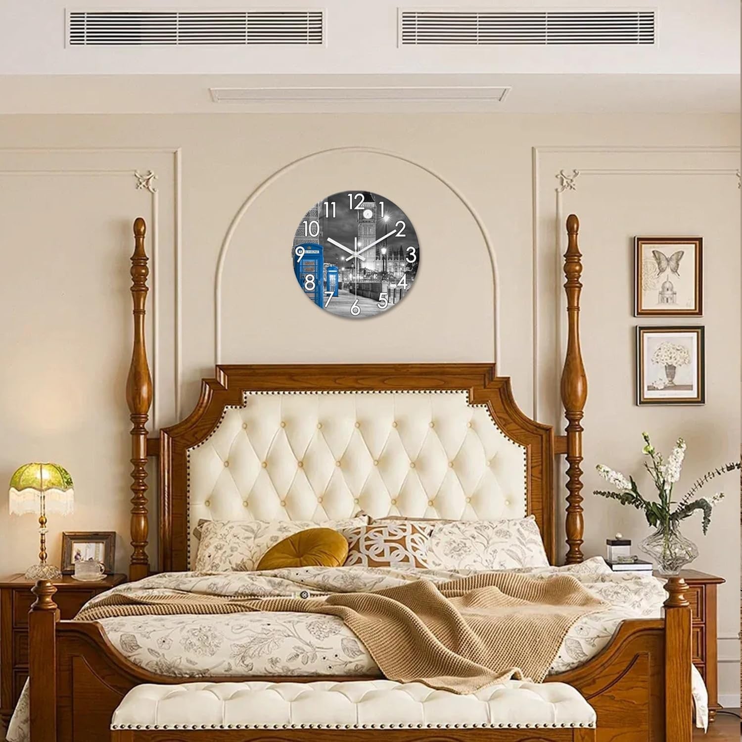 14" London Wall Clock Grey Silent Round Glass Modern Home Decor