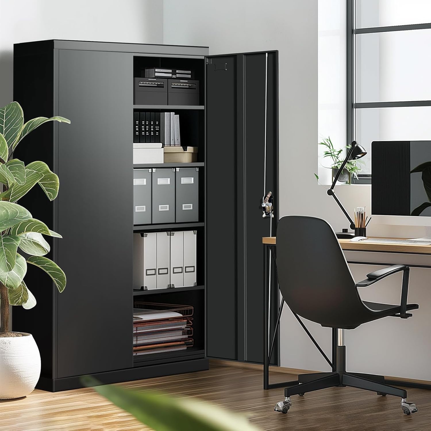 Heavy Duty Lockable 5-Tier Metal Storage Cabinet Adjustable Shelves