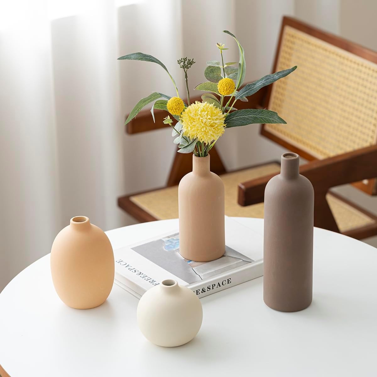 Modern Ceramic Vase Set 4 Neutral Coffee Tones Minimalist Home Decor
