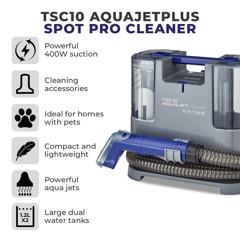 TSC10 AQUAJETPLUS Spot Cleaner 400W Carpet Pet Stain Remover Dual Tanks