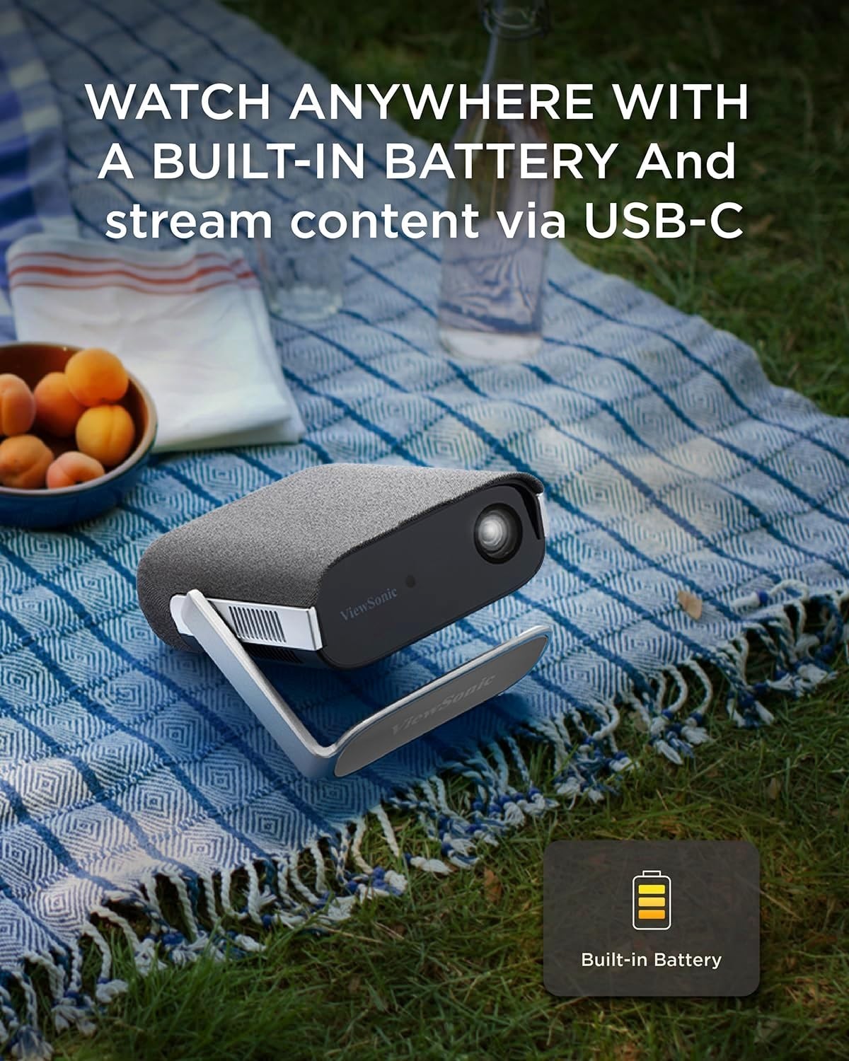 Portable 1080P Smart Projector Google TV Netflix Battery 360° Auto Focus