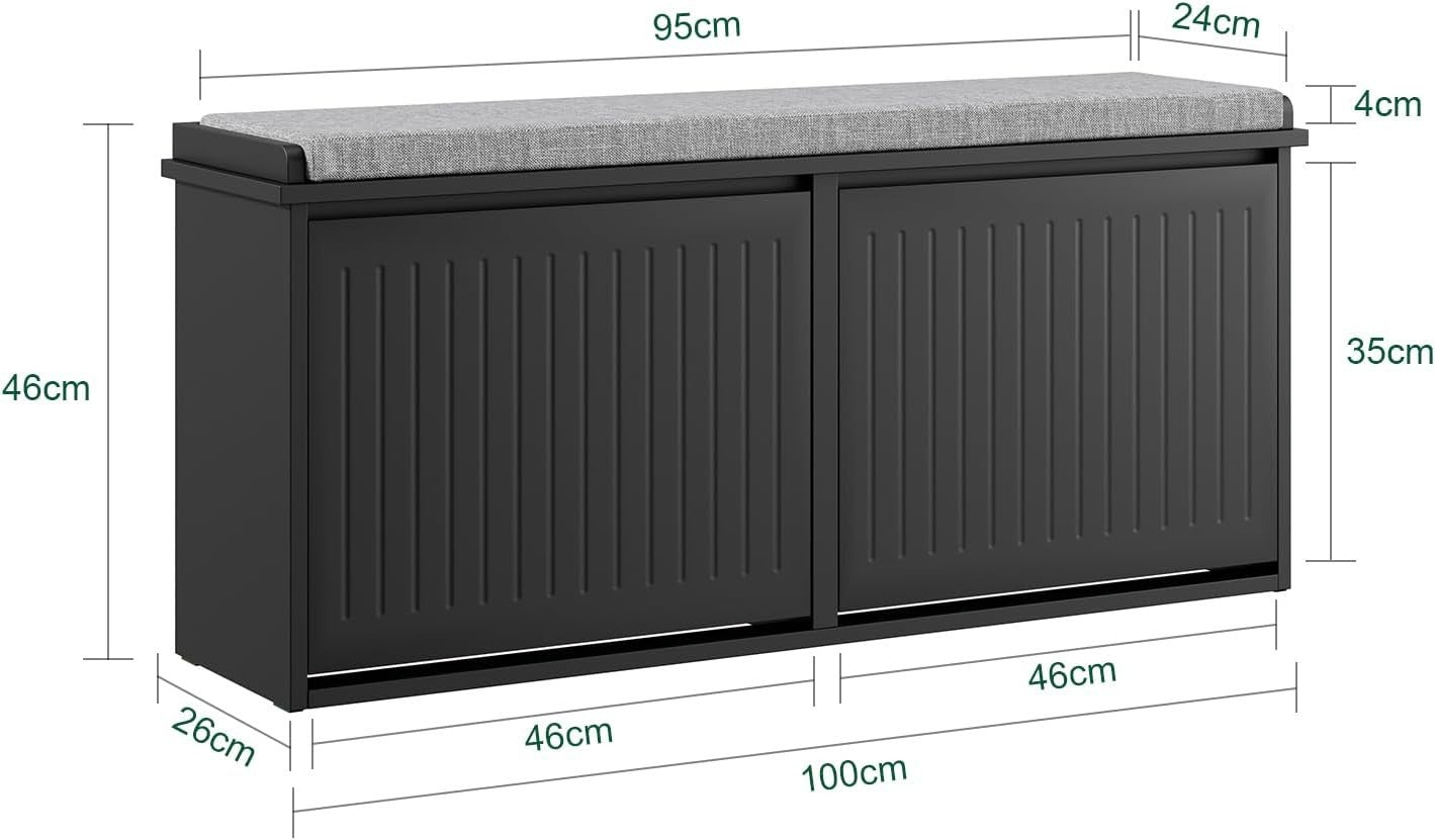 Modern Shoe Storage Bench with Cushion – 2 Flip Drawers, Holds 8 Pairs