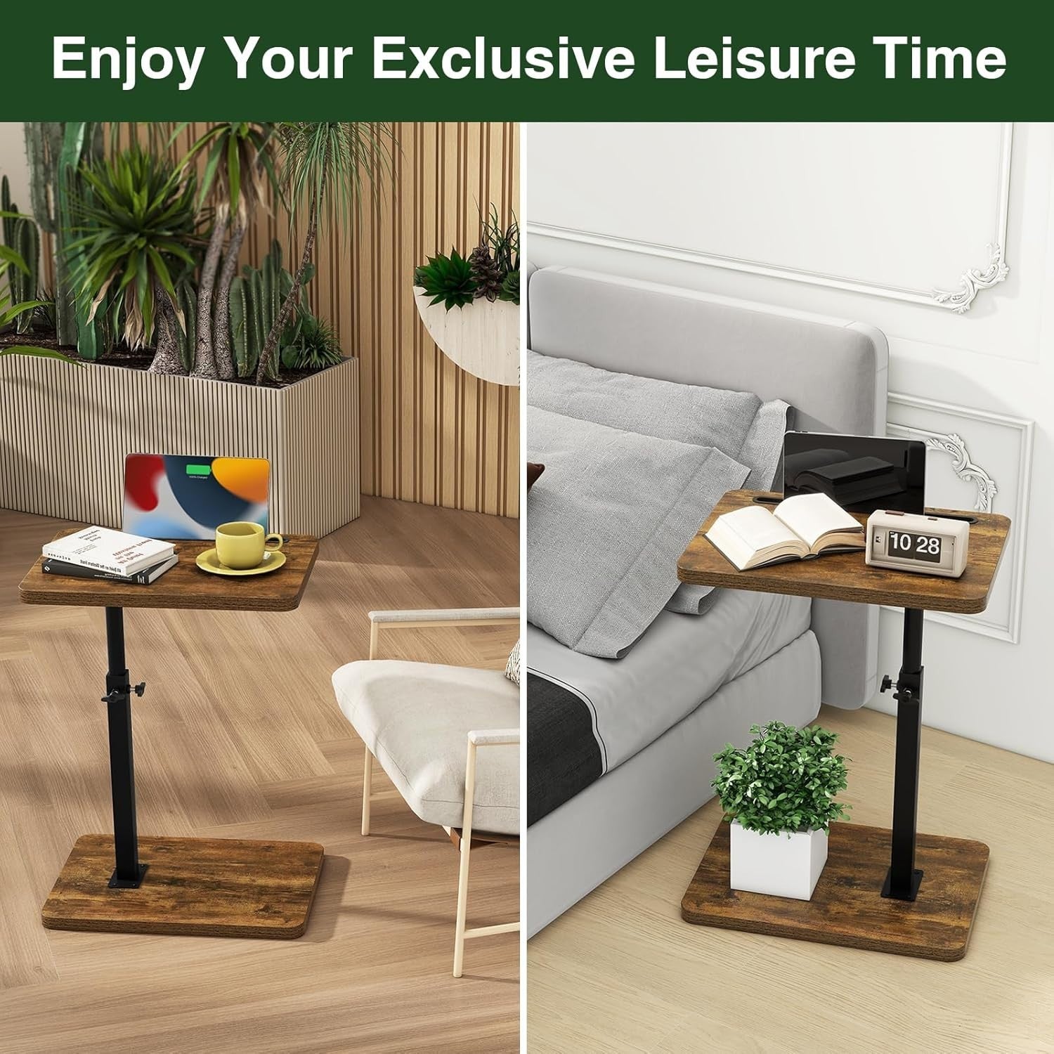 Adjustable C-Shaped Side Table with 360° Swivel, Space-Saving 29x39cm
