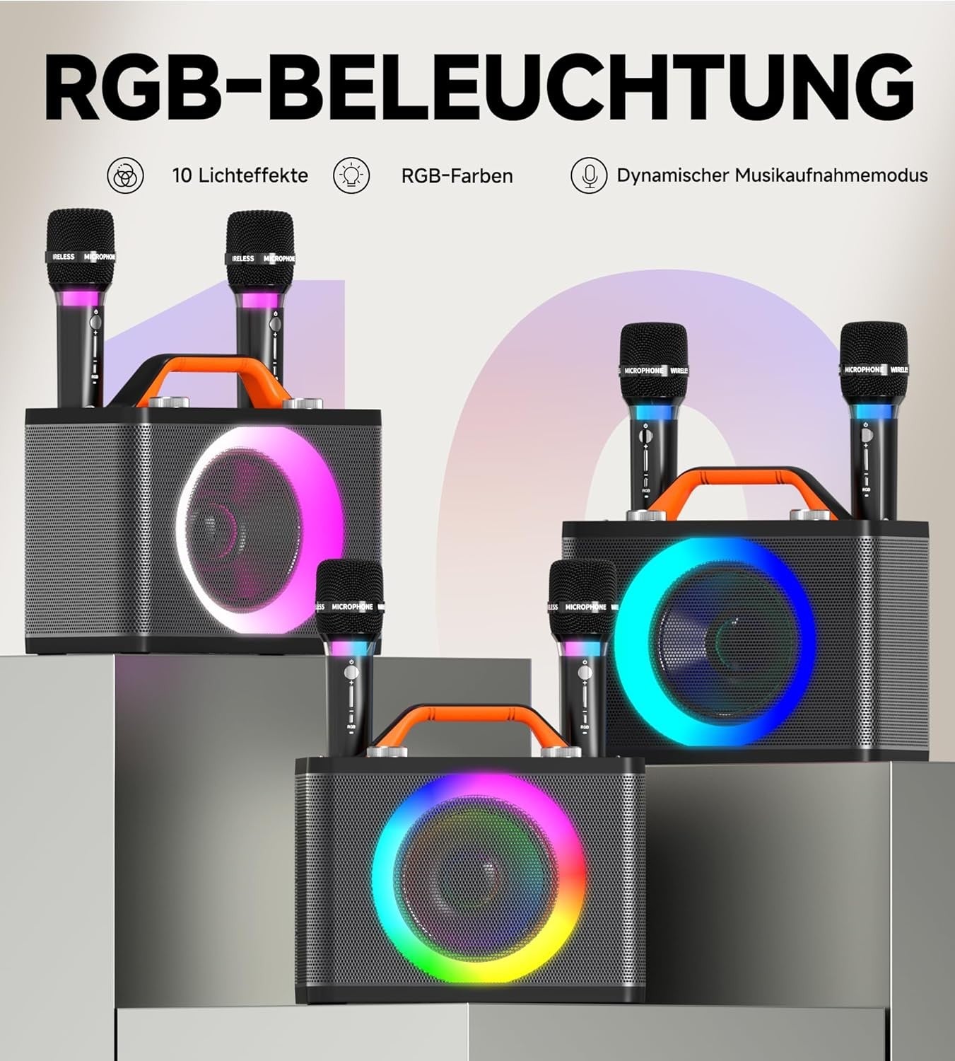 Black Portable Karaoke Machine 2 Wireless RGB Mics 13H Play