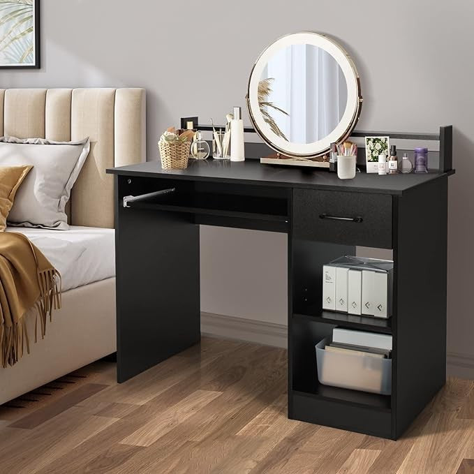 Computer Desk with Storage Drawer & Keyboard Tray Home Office Study Desk Black