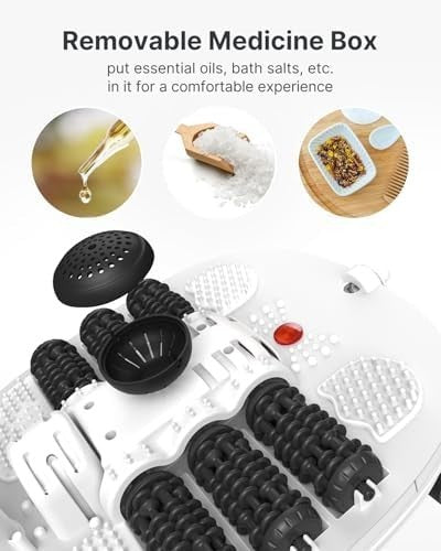 Electric Foot Spa Massager with Heat, Auto Rollers, 3 Modes & Timer Black White