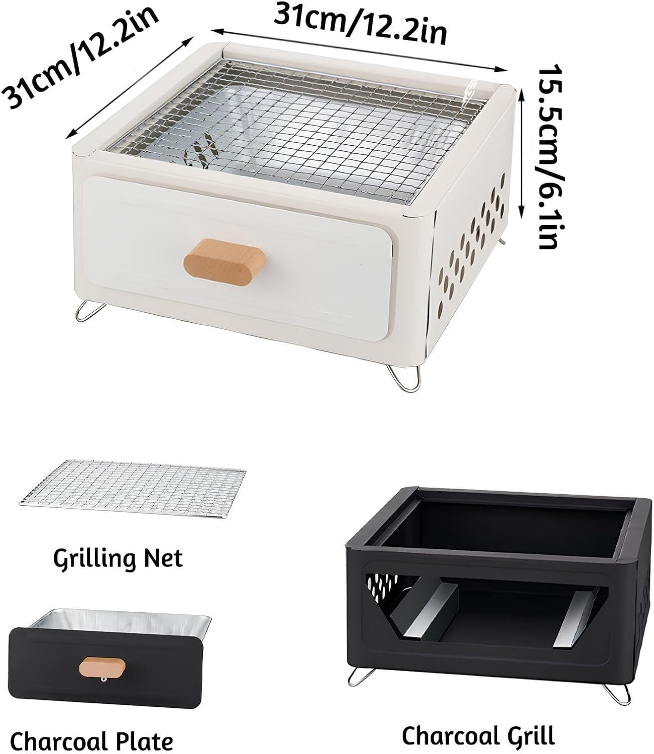 Portable Tabletop Charcoal Grill Stainless Steel Compact BBQ Oven for Camping