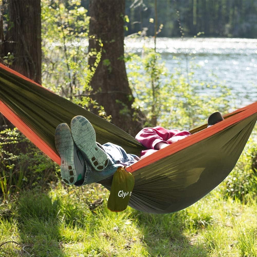 Portable Double Camping Hammock with Heavy-Duty Straps, Lightweight Nylon