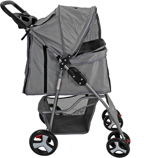 Pet Travel Stroller Dog Cat Pushchair Foldable Swivel Wheels 15kg Grey