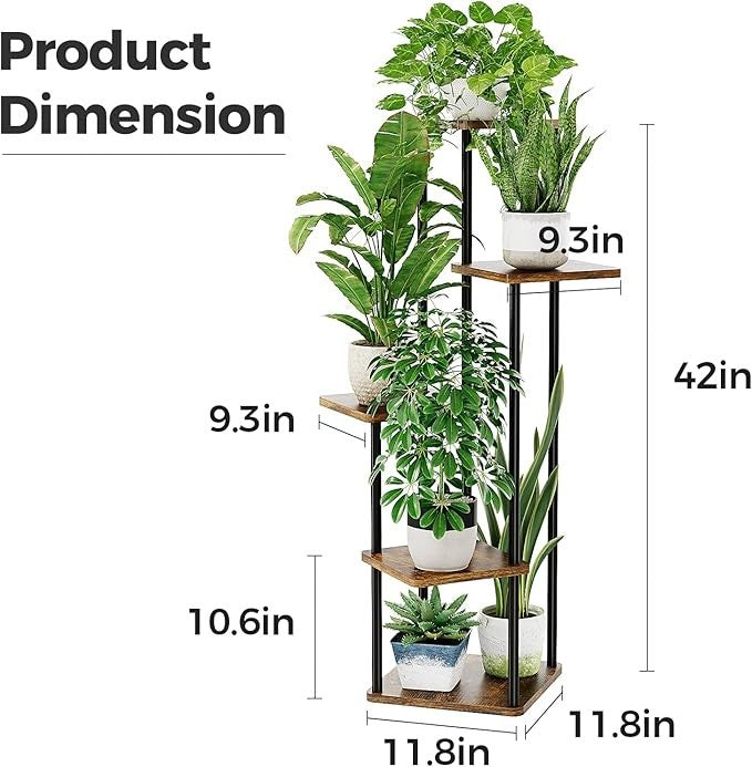5 Tier Indoor Outdoor Plant Stand Wood Metal Flower Rack Ladder Shelf