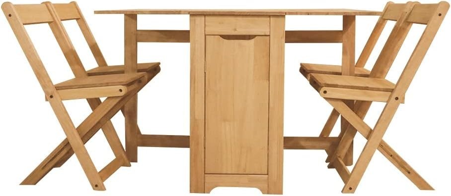 Space-Saving Butterfly Folding Dining Table Set 4 Chairs Waxed Pine