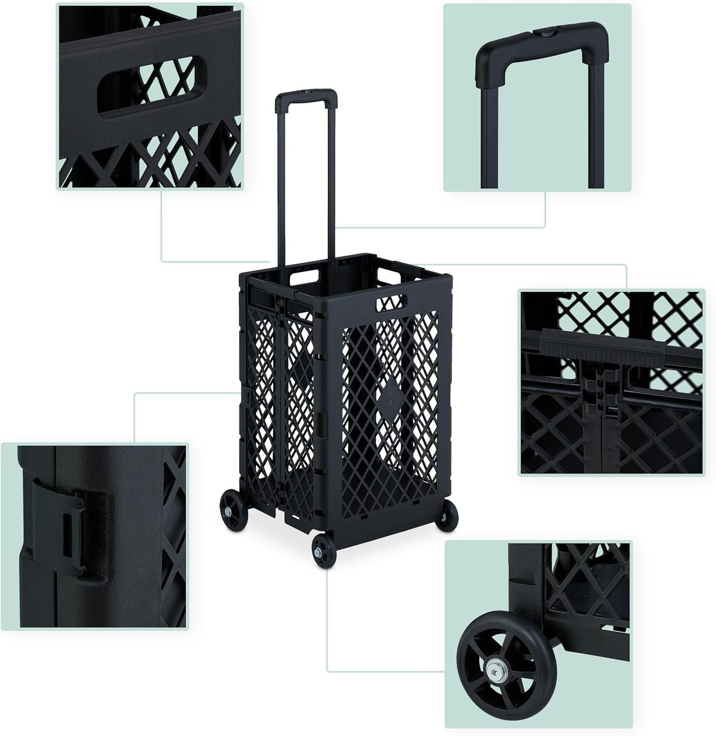 Foldable Shopping Trolley Cart on Wheels 25kg Capacity Telescopic Handle