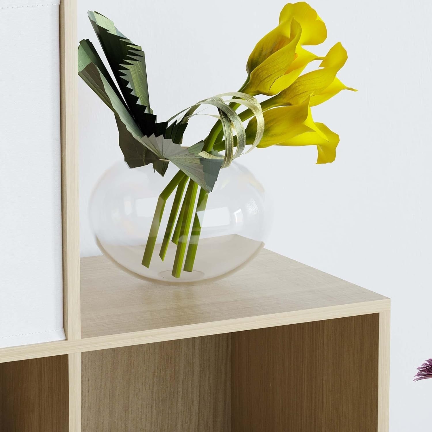 Oak 6 Cube Staircase Storage Shelf with 3 White Baskets – Modern Bookcase Unit