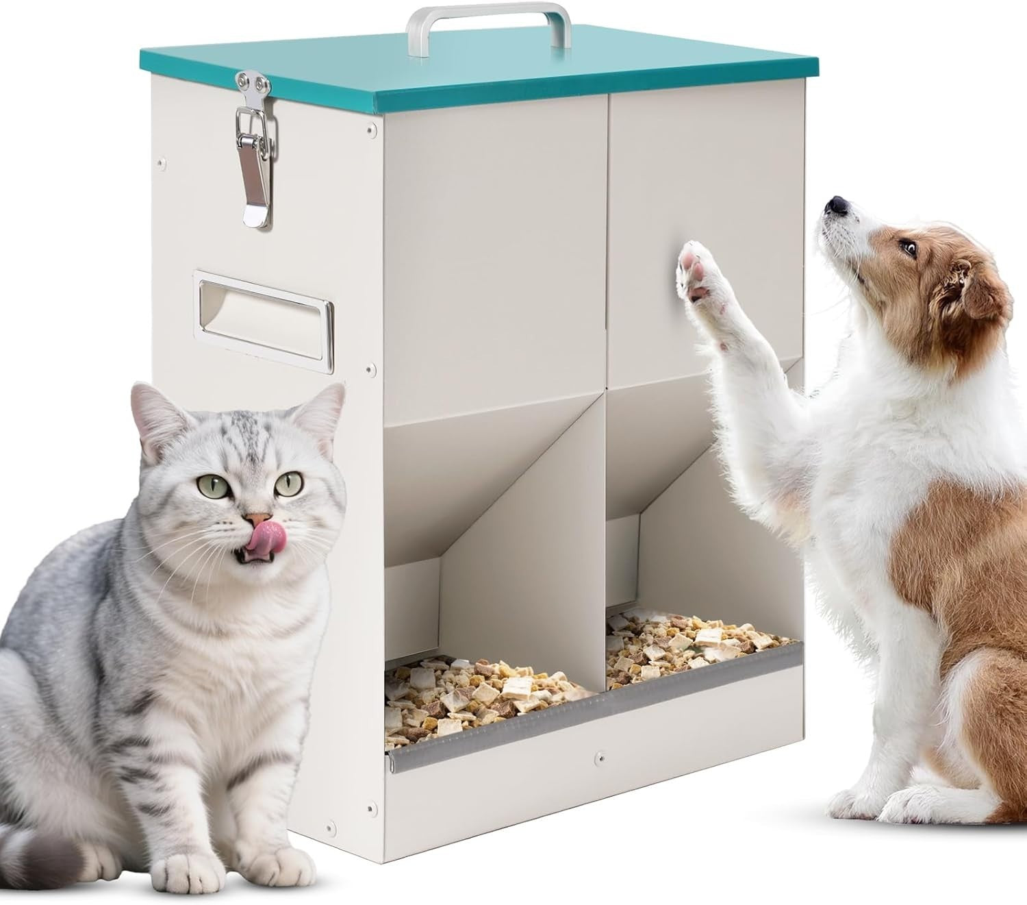 10L Dual Gravity Pet Feeder for 2 Cats Dogs Metal Food Dispenser