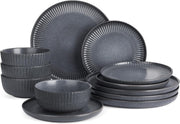 12 Piece Stoneware Dinner Set Plates Bowls Reactive Dishwasher Safe