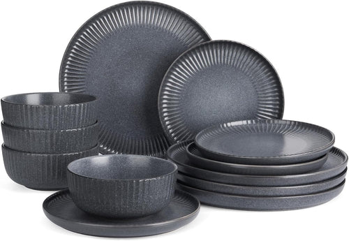 12 Piece Stoneware Dinner Set Plates Bowls Reactive Dishwasher Safe