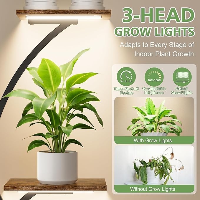 8 Tier Metal Plant Stand with Grow Lights Indoor Outdoor Flower Shelf 158cm