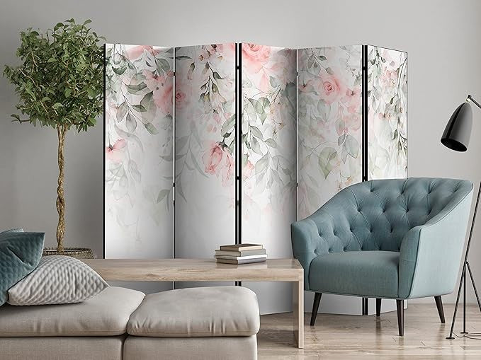 Rose Leaf 5 Panel Room Divider 225x172cm Double Sided Folding Screen