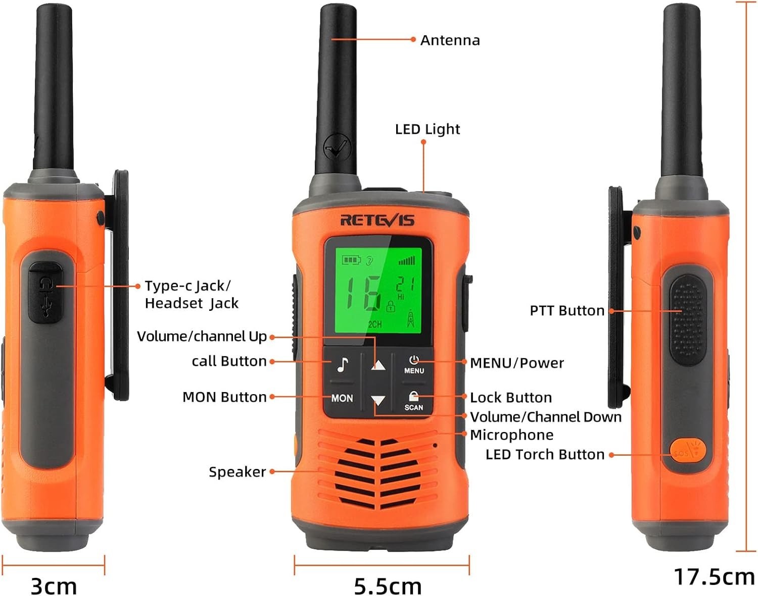 IP67 Waterproof Walkie Talkies PMR446 Rechargeable VOX 16CH 2 Pack