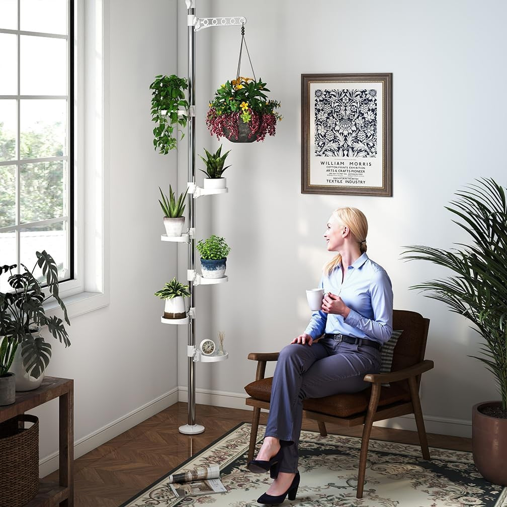 7 Tier Adjustable Floor to Ceiling Plant Stand Indoor Hanging Flower Shelf