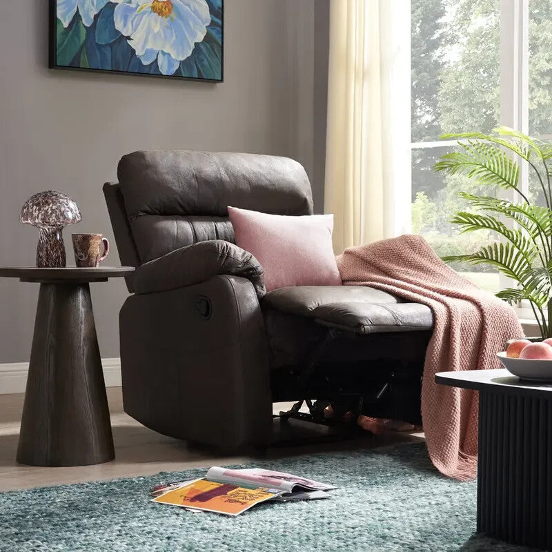 Brown Manual Recliner Armchair Air Leather Padded Sofa Chair Lounge