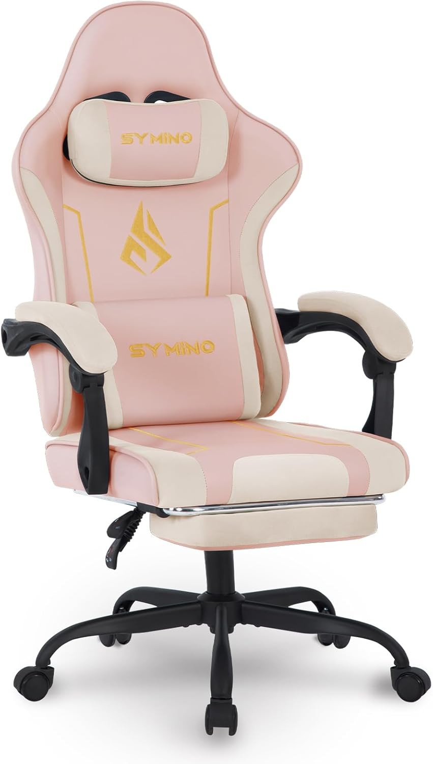 Ergonomic Gaming Chair Recliner w/ Footrest Lumbar PU Leather Pink
